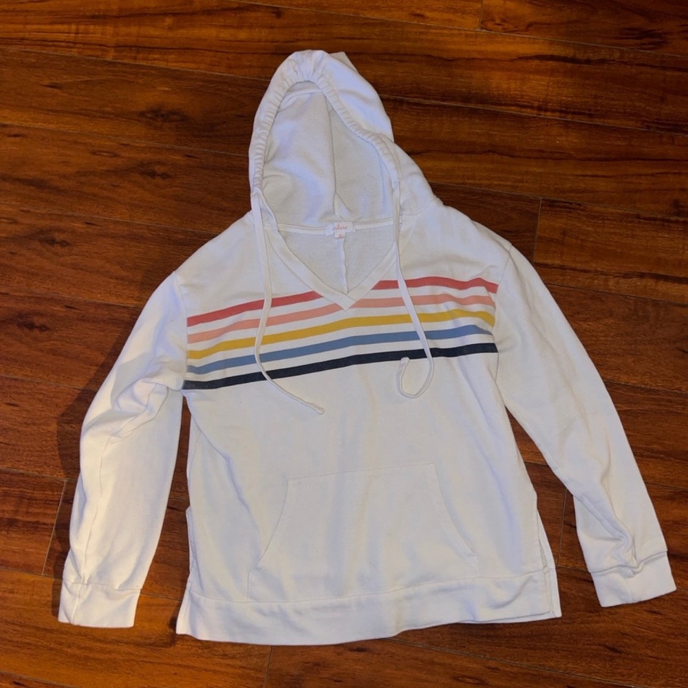White Hoodie with Rainbow Stripes | Size XSmall